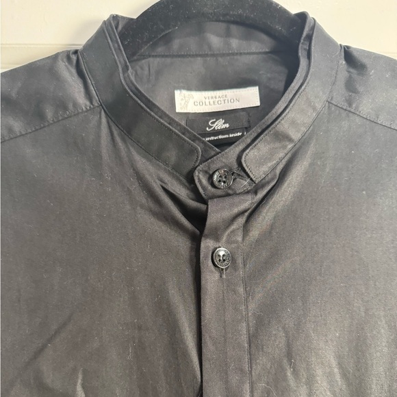 Versace collection slim black button down mandarin band collar 40 - Picture 4 of 12